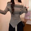 Slim Fit Long Sleeve T-shirt Chic T Shirts Women Y2k Slanted Shoulder Pullover  Streetwear