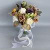 Artificial Flower Wedding Bouquet for Bride Bridesmaid Elegant Silk Flower Champagne Bridal Bouquet for Formal Occasion