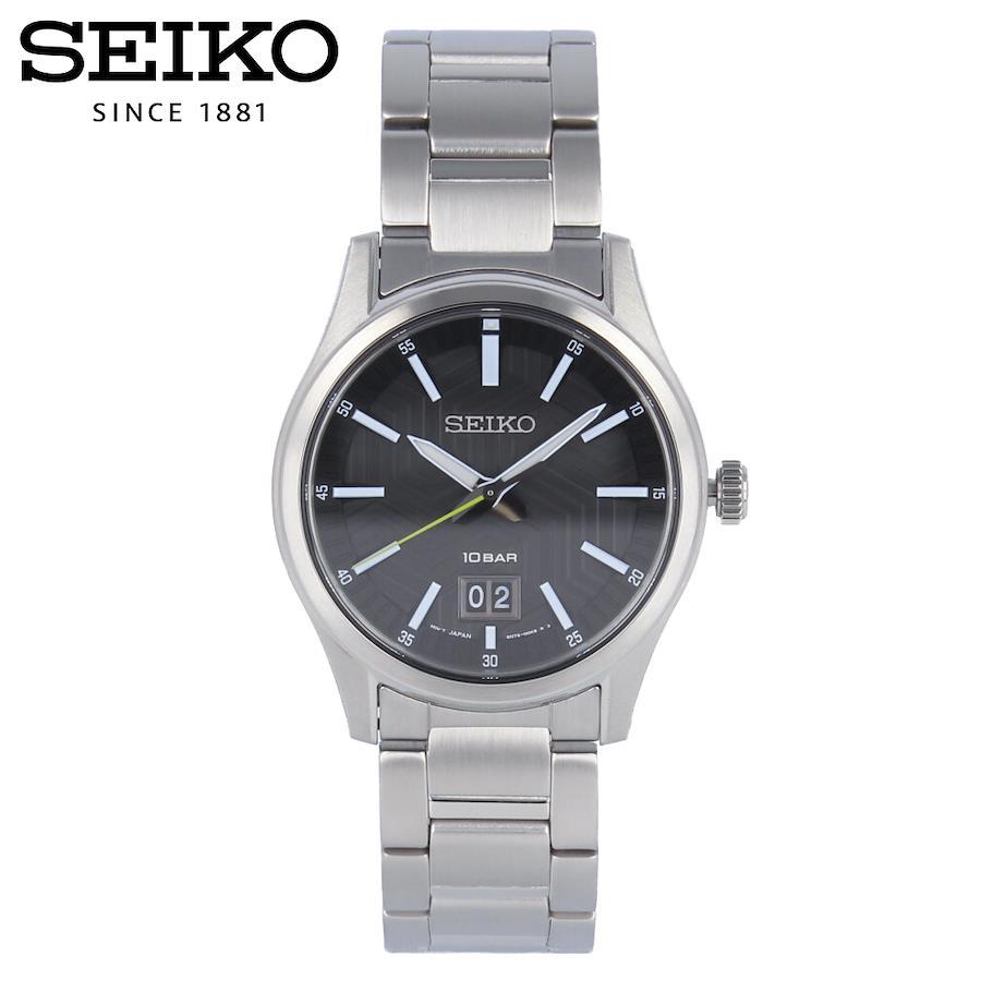 SEIKO SUR535P1 SUR535P Quartz Simple Sporty Date Black Silver Stainless Wrist Watch For Men
