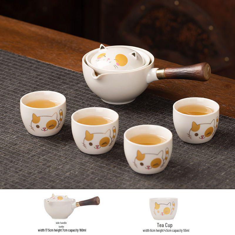 Rotating Ceramic Kung Fu Tea Set with Side Handle Filter Pot