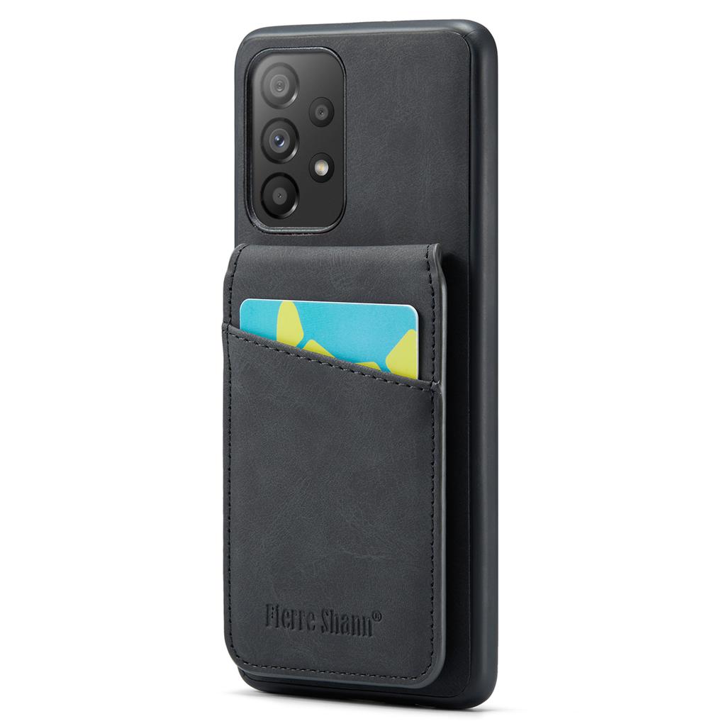 FIERRE SHANN For Samsung Galaxy A52 4G/5G/A52s 5G PU Leather+TPU Kickstand Shell RFID Blocking Card Holder Phone Case