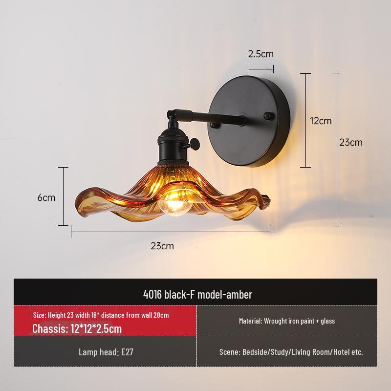 Nordic Amber Glass Wall Lamp - Green Retro Style for Restaurant, Coffee Shop, or Bedside