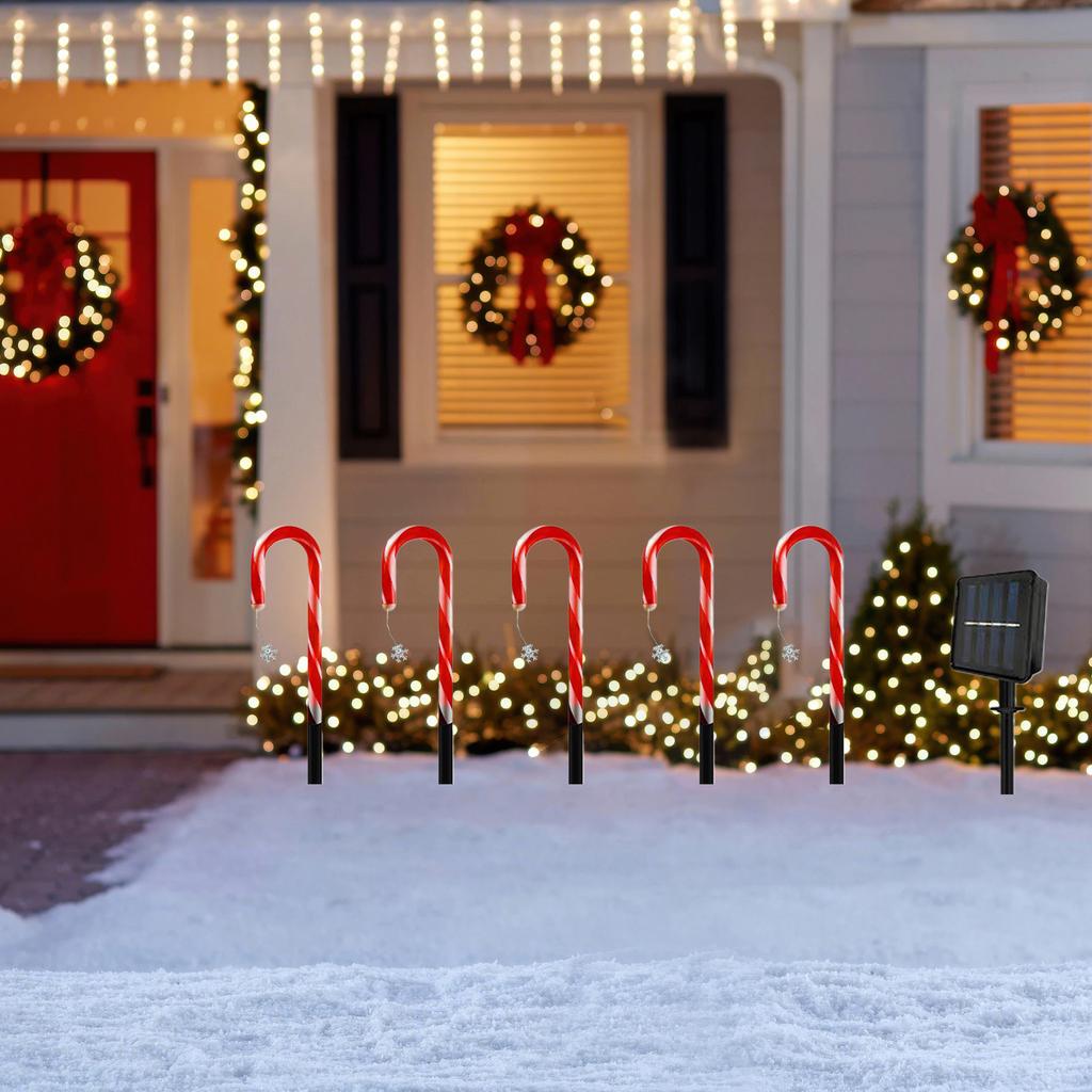 5PCS Solar Candy Cane Lights Outdoor Christmas Decorations Christmas Decorative Lights for Garden Patio Lawn Or Yard Decoration