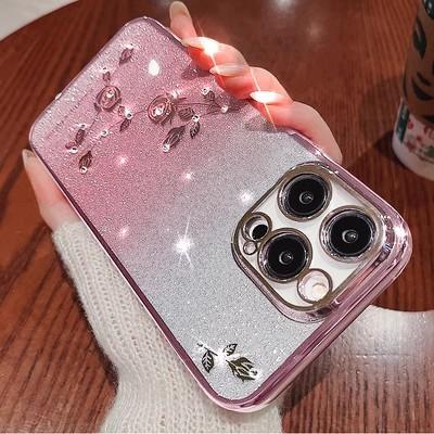 Applicable To Apple 17 Eternal Flower Mobile Phone Case Glitter Rhinestone iPhone16proMax Electroplating Anti-drop 15 Protective Case