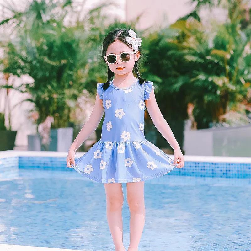 Acheter Des Produits De La Categorie Bebe Filles Maillot De Bain Sans Dos Mignon Fleur Imprime Une Piece Maillot De Bain Ete Enfants Lotus Leaf Sleeve Jupe Plissee Combinaison De Plage Au