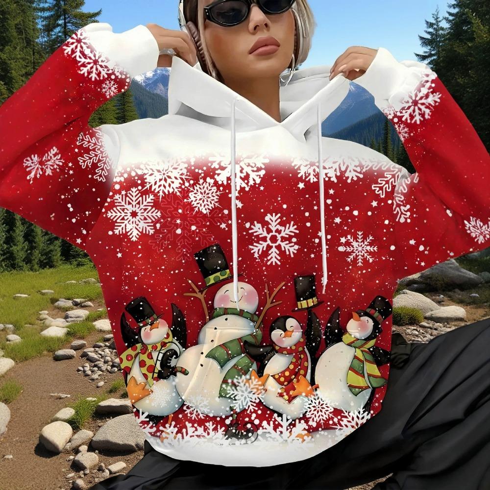 Creative Christmas Snowman 3D Printed Pocket Hoodie Autumn Winter Warm Comfortable Loose Soft Women's Sports Versatile Hoodies