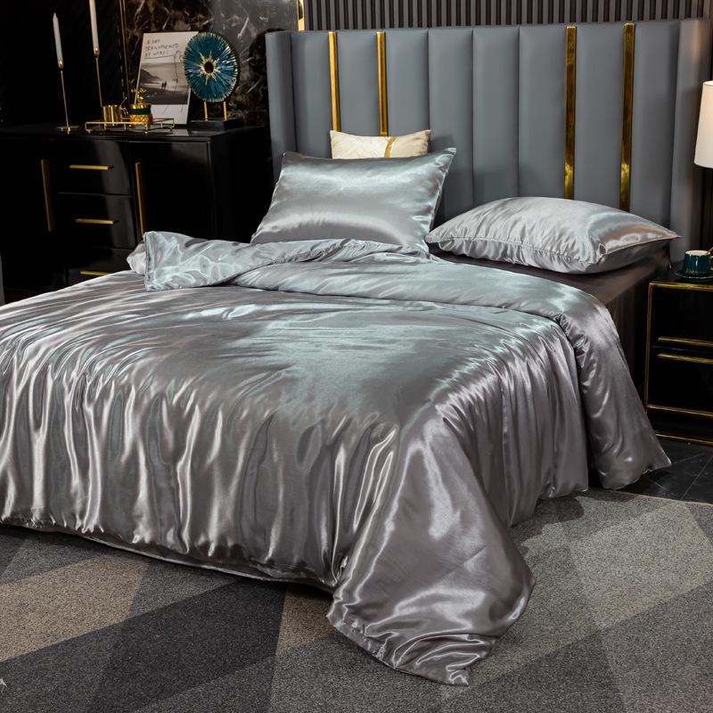 Pure Color Imitation Silk Bedding Set - Silky, Washable Four-Piece Sleep Set