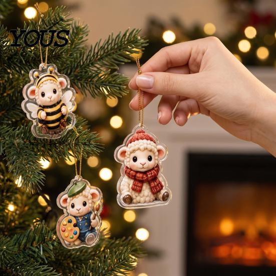 Christmas Tree Hanging Decorations Sheep Advent Calendar, 24Pcs Acrylic 2D Ornament Set with Cute Wall Decor for Holiday Lamb Designs,