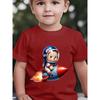 European Sizes Boys' Short-Sleeve Cartoon Astronaut Bear Rocket Launch Flame Pattern Cute and Adorable Summer Top