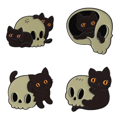 Einzigartiges Skelettkatzen-Thema Metall-Anstecker Kreatives Geschenk Mysteriöse Schwarze Katzen Schmuck Für Liebhaber der Gothic-Kultur