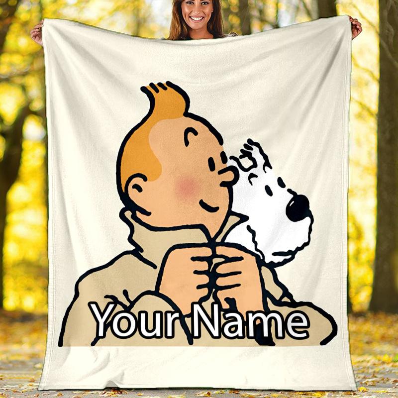 Custom Name Tintin Theme Printed Blanket - Perfect for Couch, Bed, Travel & Outdoor Use | Machine Washable, Cozy & Durable.