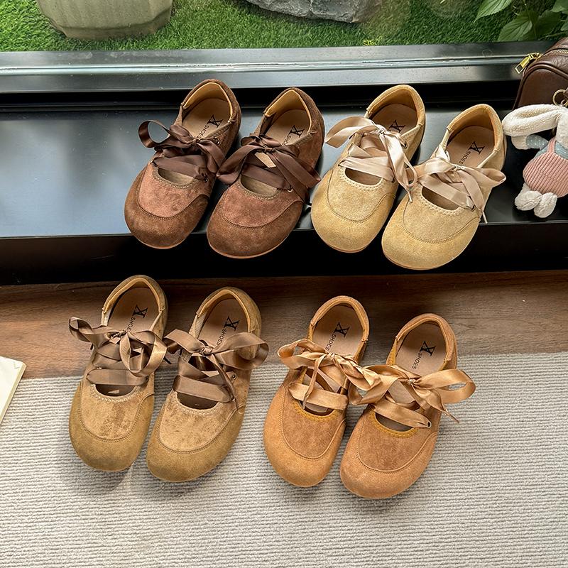 Fashion French Vintage Women 2025 Spring Fall Bow Ballet Shoes Mary Jane Shoes Soft Flat Casual Single Shoes
