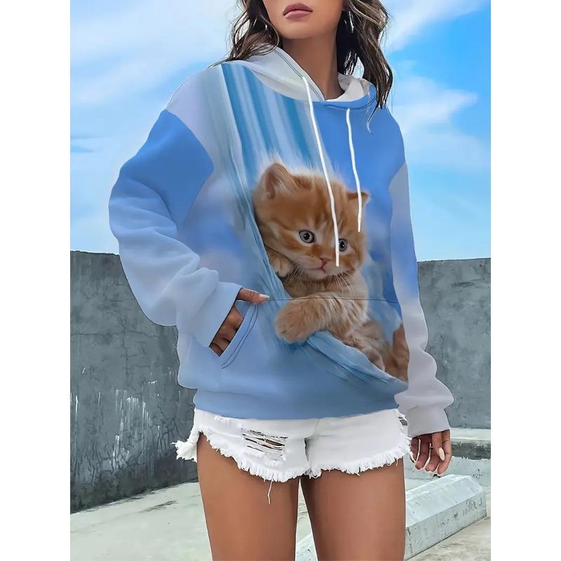 Herfst en Winter Dames 3D Kat Print met Capuchon Trui Hoodies & Sweatshirts (vrouwen)