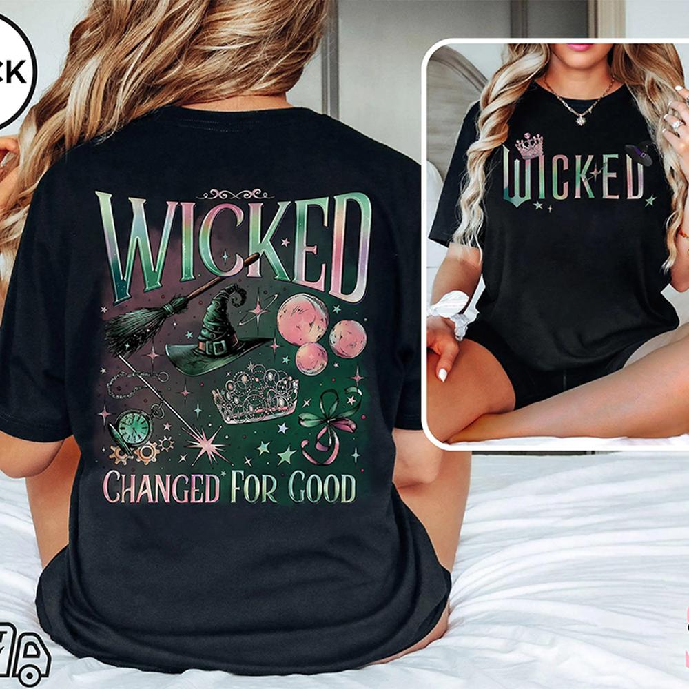 Vintage Wicked Movie 2 Sided Shirt Wizard of Oz Fan Gift Pop Culture Graphic Wicked Musical Tee Unisex Y2K TShirt Streetwear