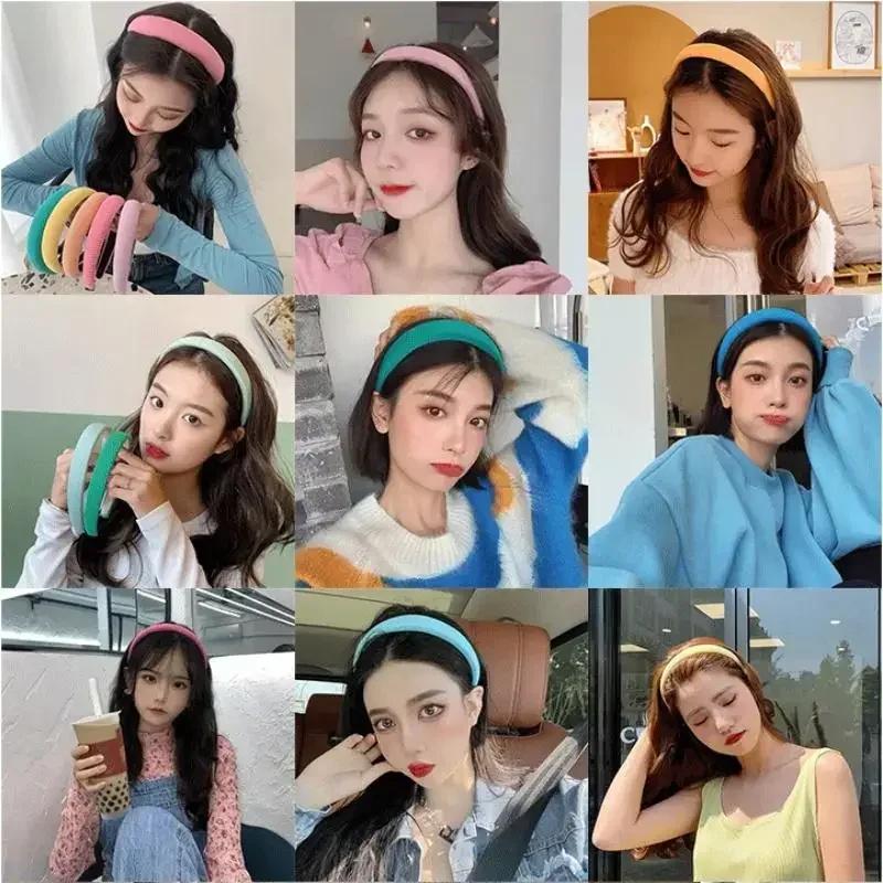 Girl's Fashion Candy Color Simple Solid Sponge Headband Girls Vintage Knit Hair Bands Soft Hairband Elastic Accessories Gifts
