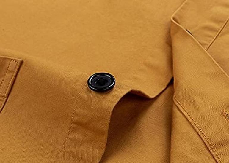 Aspersio Long Sleeve Work Shirt with Stylish Top for Casual Visual American Open Long Business Basic Shirt Yellow Collar, Men, Military, Button-Down