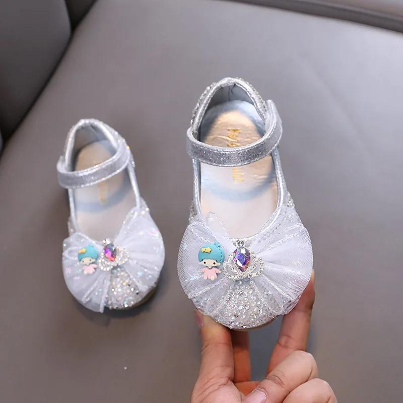 Frühling Herbst Kinder Lederschuhe Flache Causal Ballerinas für Mädchen Mode Süße Schleife Kinder Prinzessin Paillettenschuhe Neu