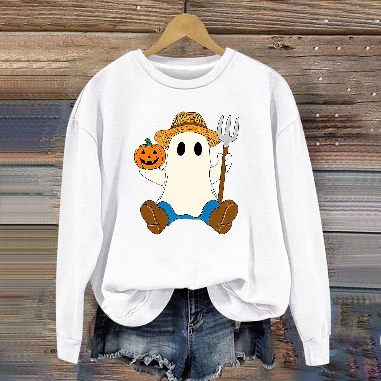 

Женская модная толстовка с длинным рукавом, принтом на Хэллоуин и круглым вырезом XL белый