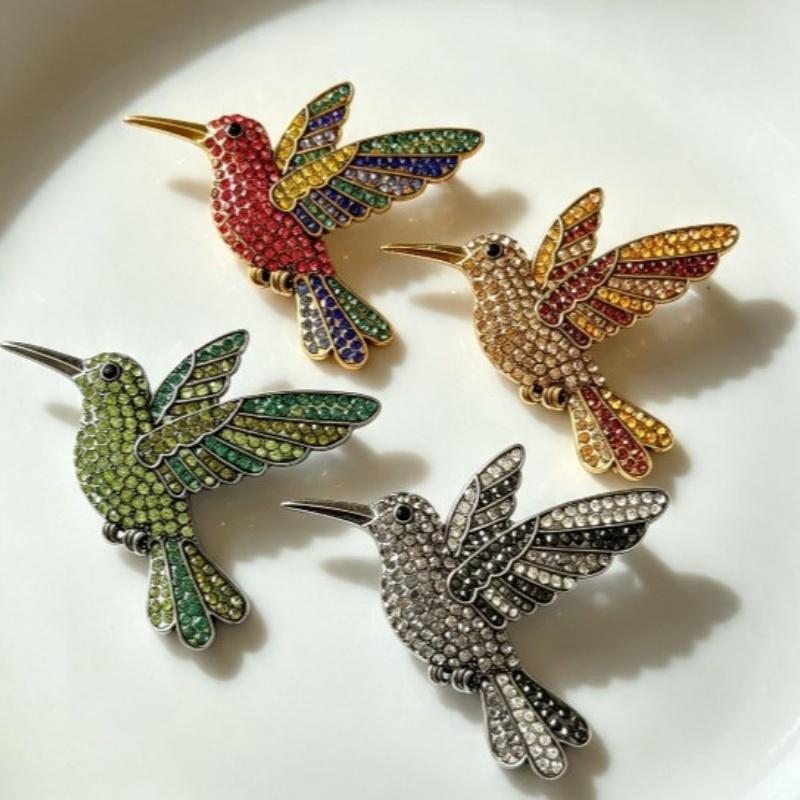 Sparkling Rhinestone Hummingbird Brooch Shiny Multicolor Design Ideal For Daily Wear Party Jewelry Gift For Women
