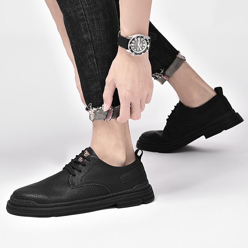 Men's Uniform Dress Oxford Shoes Punching Leather Lace Up Low-top Summer Breathable Male Round-toe Casual Leisure Business Shoes