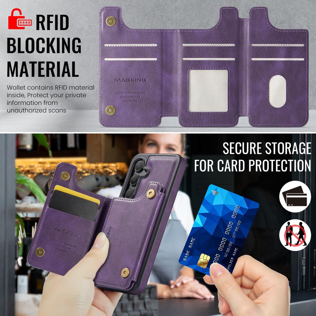 MAGKING K3 Series For Samsung Galaxy S24 Case Compatible with MagSafe Wallet PC+TPU+PU Phone Cover