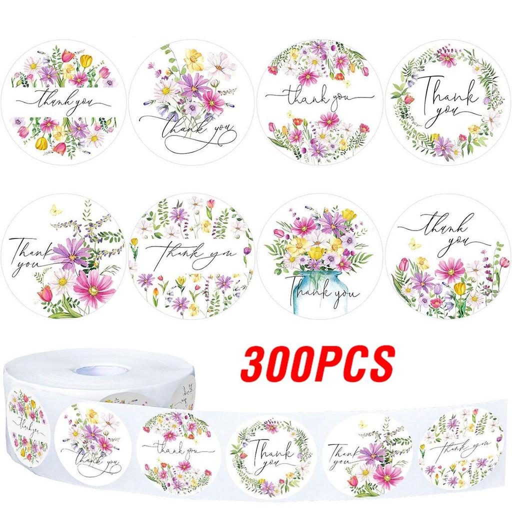 100-500Pcs Flowers Round Thank You Stickers For Supporting Small Business Seal Labels Wedding Party Stationery Stickers