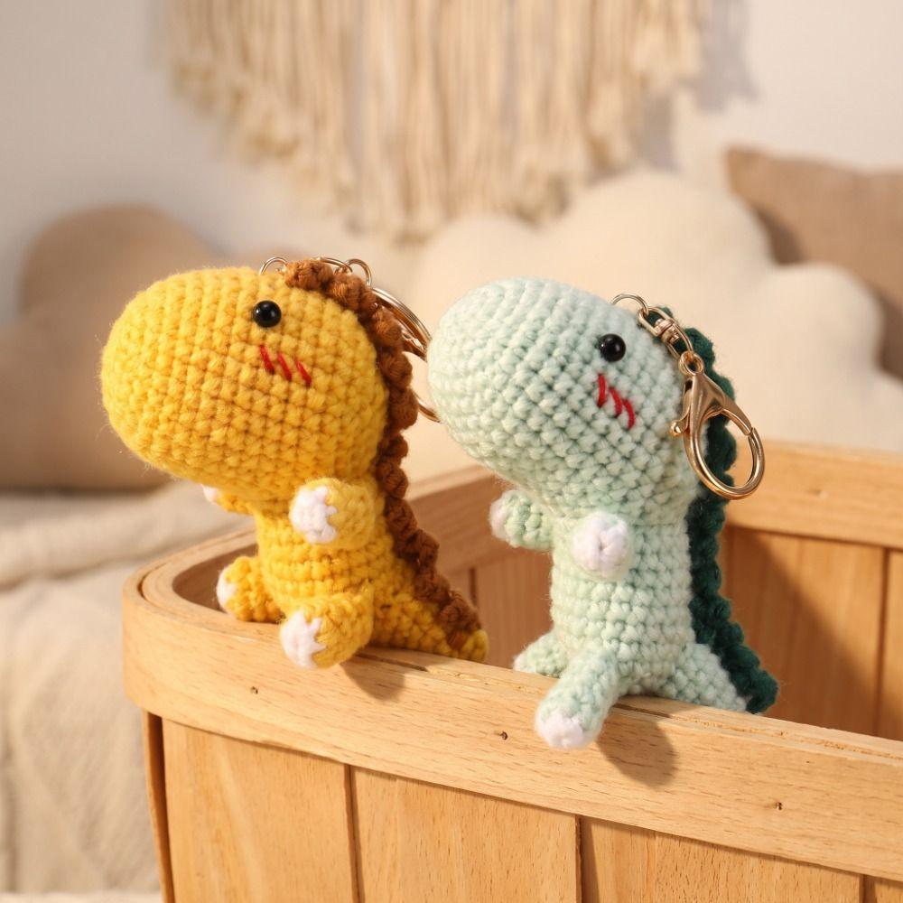 Handmade Crochet Dinosaur Pendant Cartoon Animal Cute Mini Dinosaur Keychain Soft Wool Mini Knitted Pendant Car Key Ring