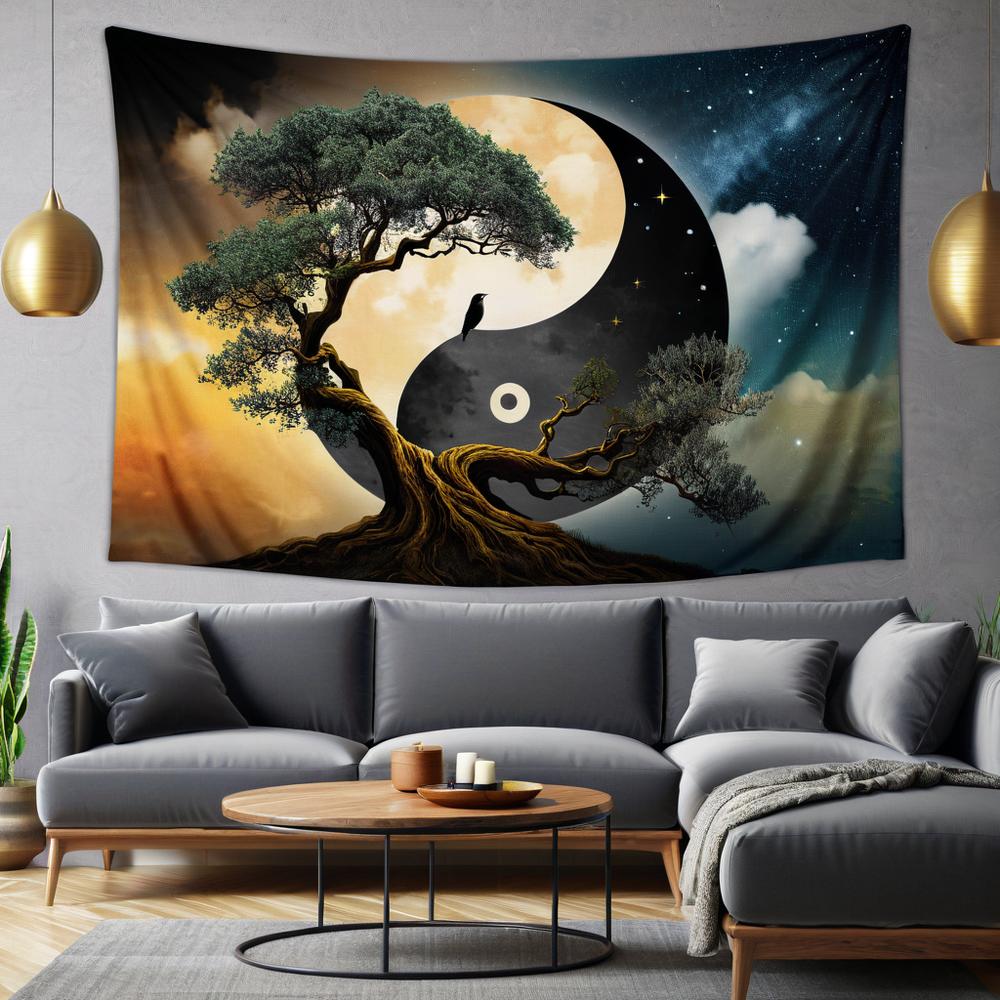 Vikama Premium Tai Chi Yin Yang Art Tapestry Modern Living Room Sofa Nature Landscape Cloud Moon Meditation Space Tapestry