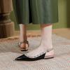 Rivet Sandals 2025 New Summer Patent Leather Rear Empty Pointed Single Shoes Women's Bag Head Medium Heel Thick Heel Versatile Flat Shoes