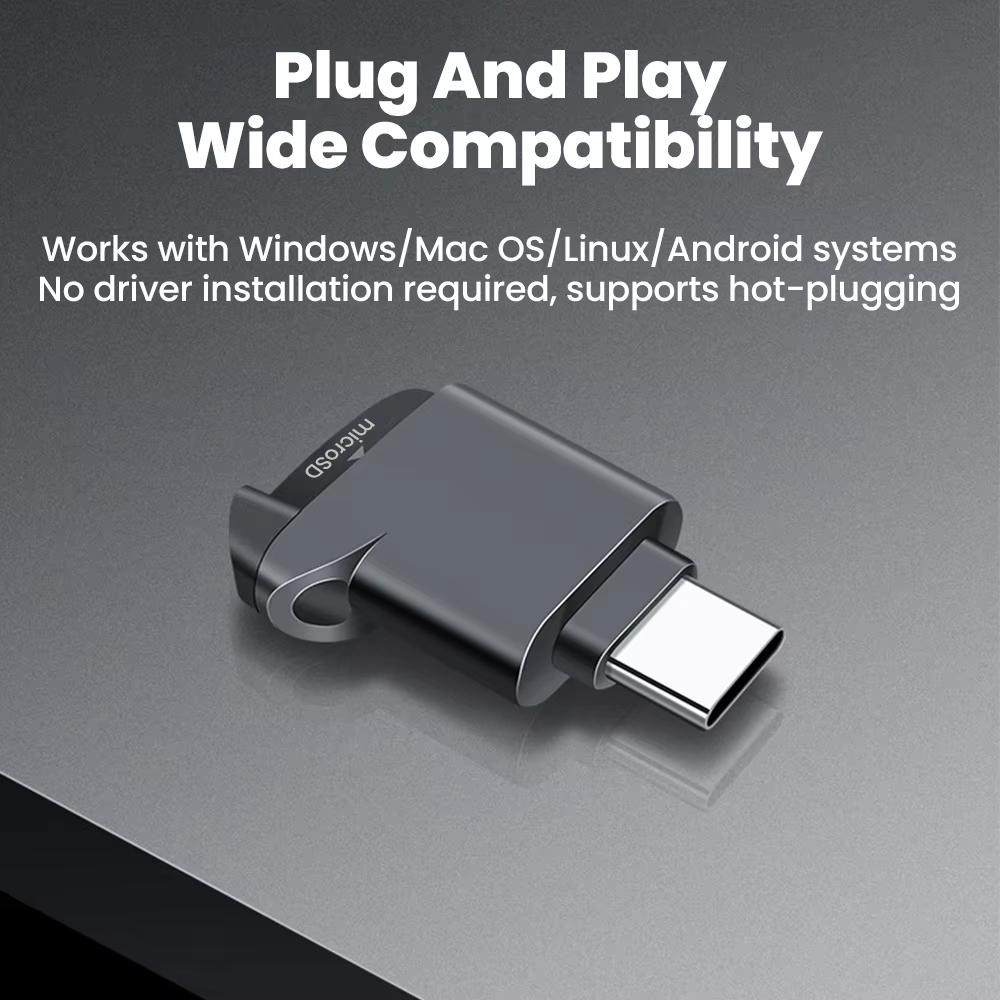 Type-C 2.0 TF Card Mini Reader External Storage Black Stretch for Memory Stick USB C 2.0 For Iphone 17 16 Mini TF Card Reader