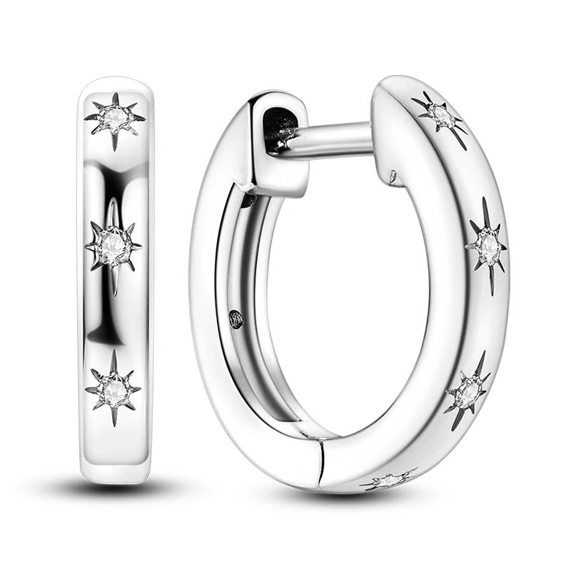 Original 925 Sterling Silver Women Hoop Earrings High Quality Shine Zircon U Shaped Classic Style Earring for Women Jewelry Gift