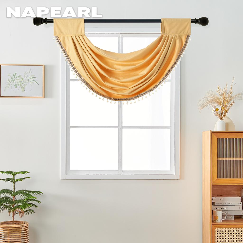 1 STK NAPEARL European Luxury Ensfarget Blondestrimmet gardinhode for småvindudekor 70x42cm