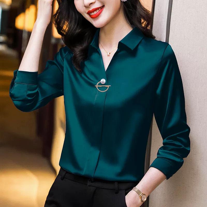 Elegant Women Chiffon Blouse Temperament Turndown Collar Office Lady Shirt Streetwear Casual Solid Color Tops Clothing