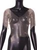 Rhinestone Shiny Fishnet Top - Sexy European & American Style, Short Sleeve Women's Vest H21092