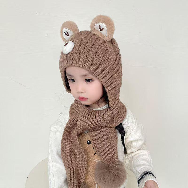 Children's hats autumn and winter baby scarves integrated warm ear protective wool hats boys and girls thickened knitted pullover hats