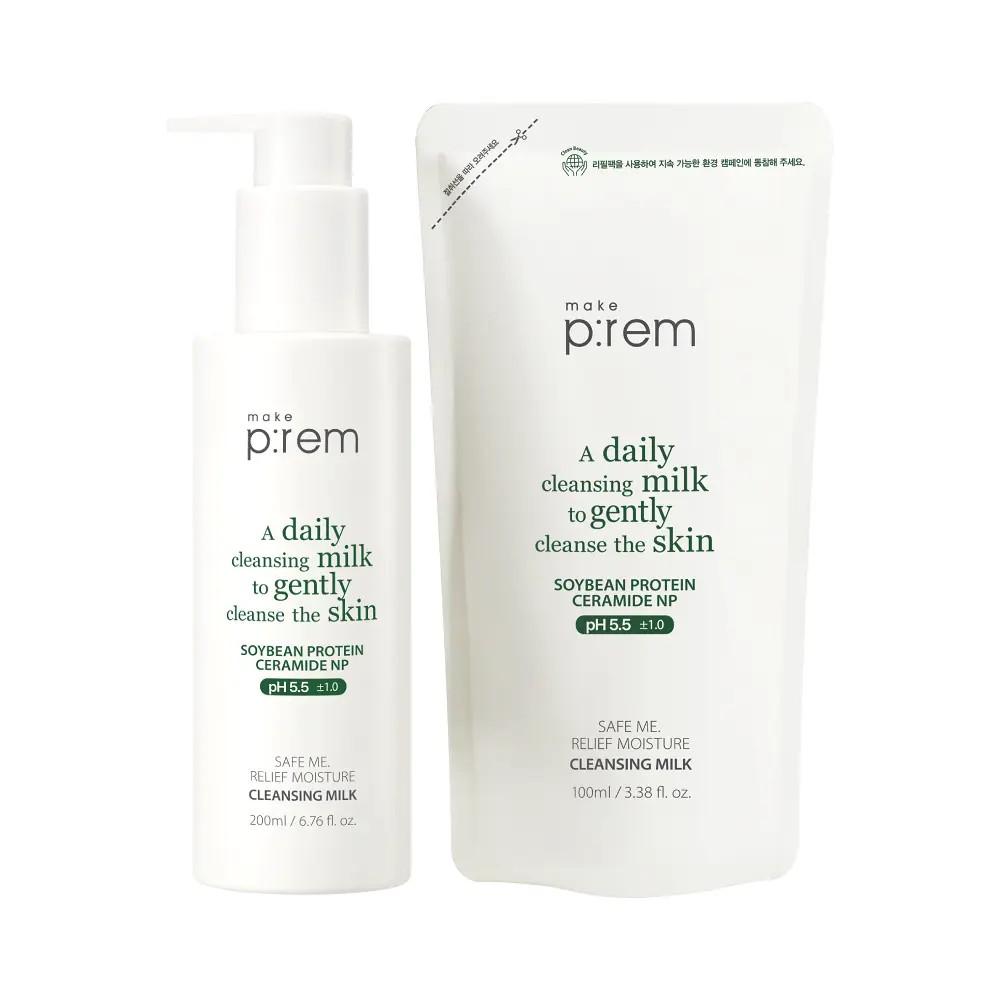make p:rem Safe Me Relief Moisture Cleansing Milk Set 200ml + 100ml Refill – Gentle Hydrating Cleanser