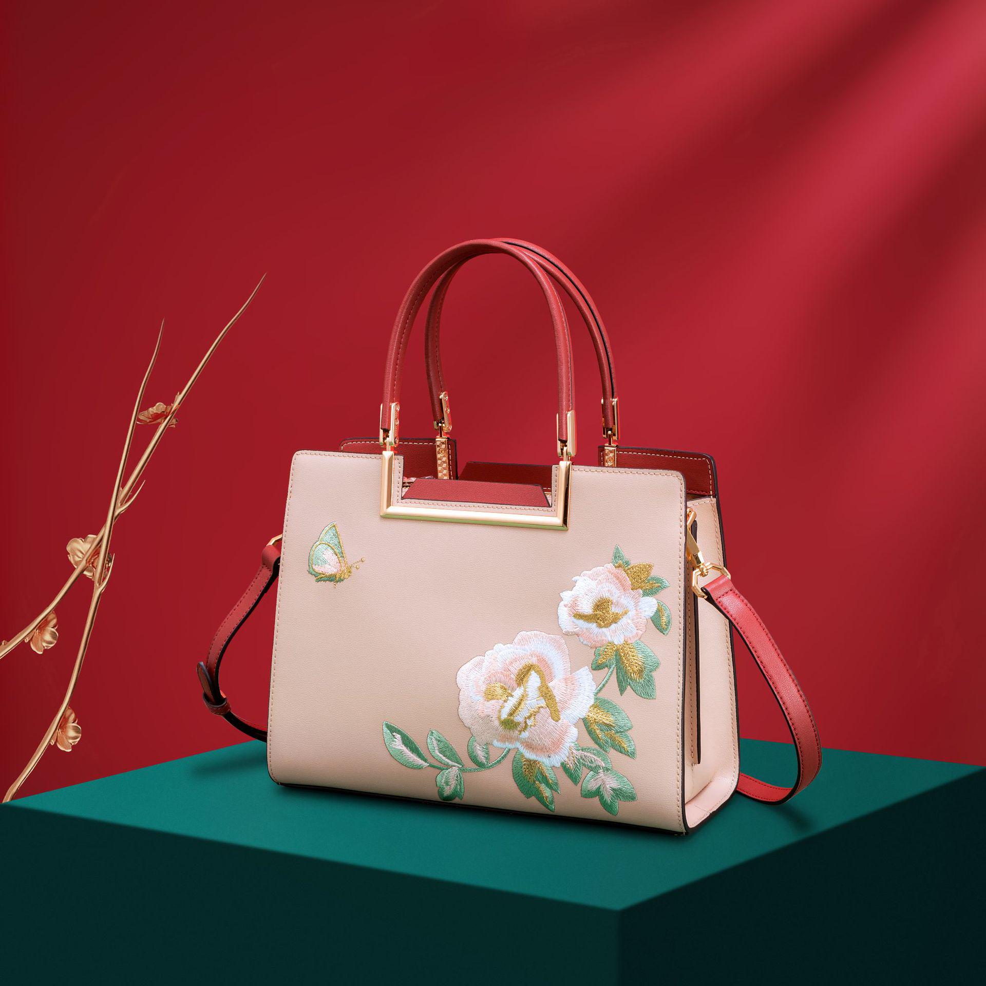 

Женская сумка Shenting 2024 в китайском стиле из натуральной кожи с вышивкой, большой емкости 290*120*230mm