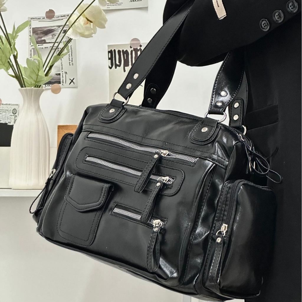 Retro Tote Bag PU Soft Motorcycle Bags Travel Zipper Pocket Fashi Crossbody Pack Outdoor Camping Hiking Weekend Satchel Women