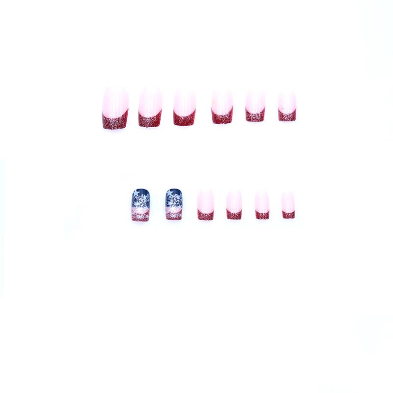 Independence Day Nail Art Red French Glitter Little Star Short Square Wear Nail