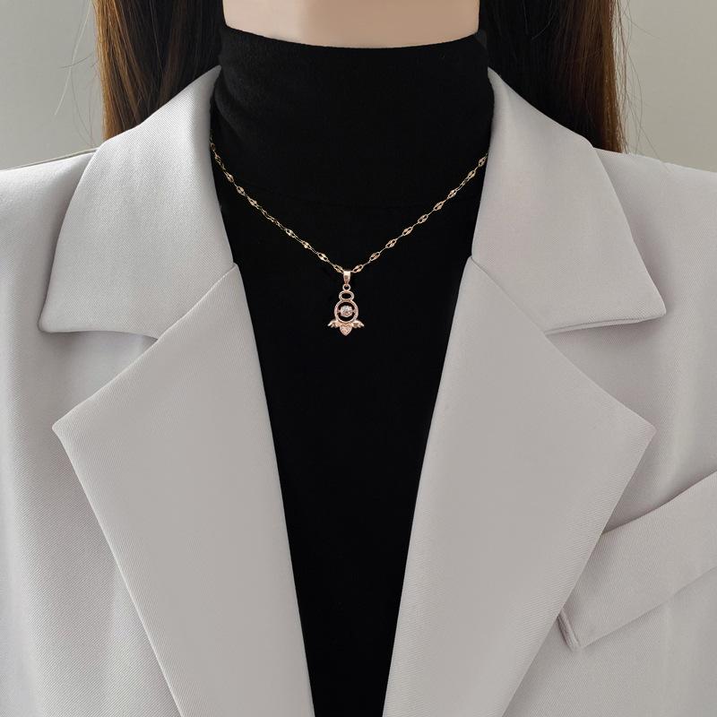 Angel Smart Light Luxury Temperament Gorgeous Full Diamond Necklace Female Versatile Collarbone Chain Titanium Steel Chain
