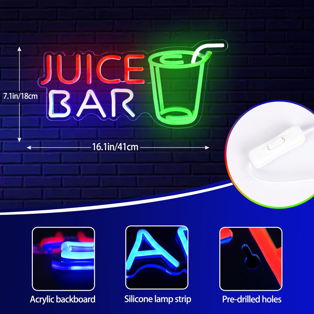 Juice Bar Neon Signs for Bar Wall Decor Bar Neon Sign Beer Light Up Sign Juice Bar Neon Sign for Pub Bedroom Party Decoration