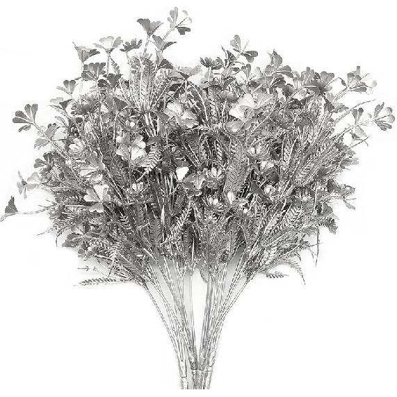 PASYOU Fake Leaves Plants for Christmas Decor, Gold Artificial Shrubs Grass Foliage Plastic Bulk Leaf Indoor Outdoor Home Garden Party Hotel Verandah