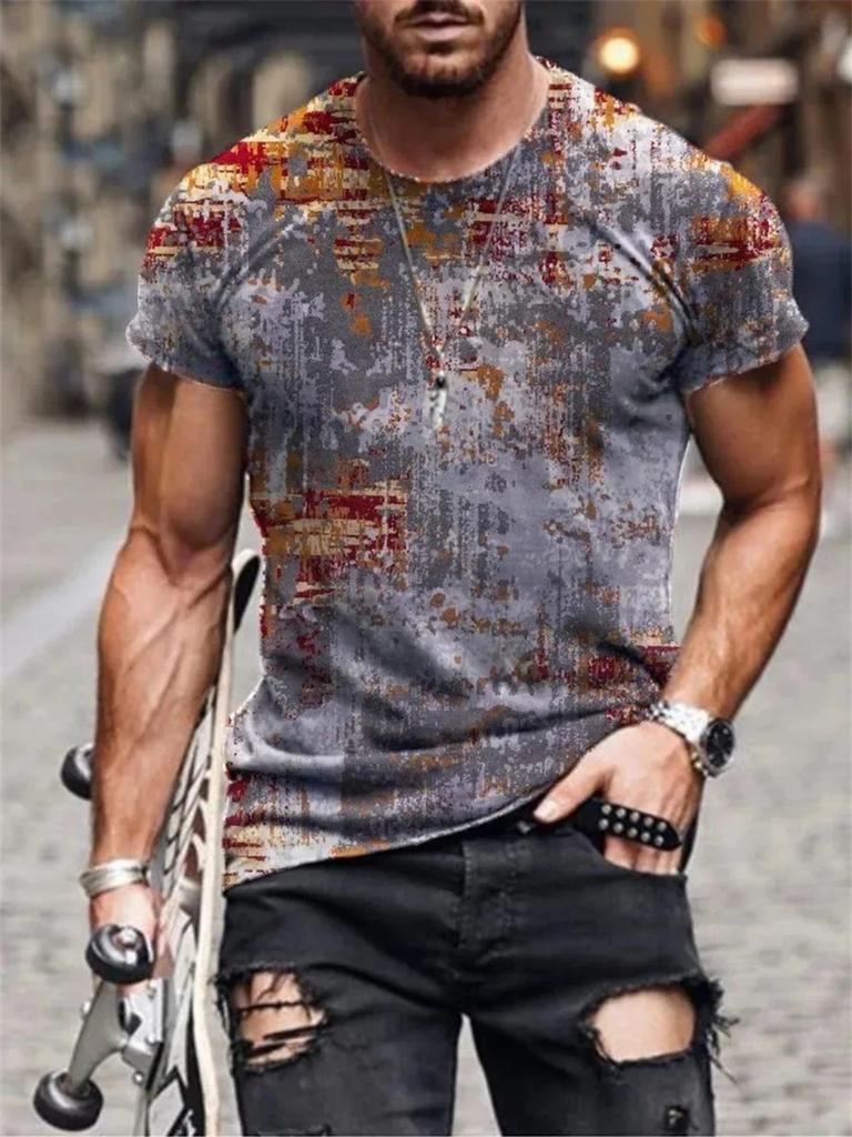 New Hot Sell Men's T-Shirt 3D Vintage Print T Shirts Summer Round Neck Cool Oversize Muscle Streetwear Clothing T Shirt Tops