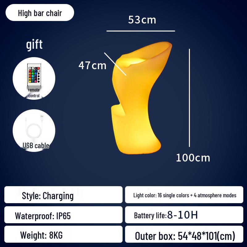 LED Luminous Clear Cocktail Table, High Bar Design for Couples and Outdoor Use
