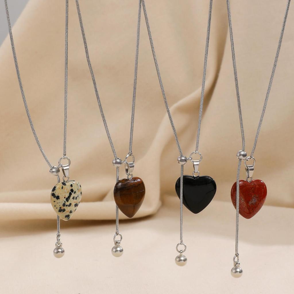 Vintage Heart-Shaped Stone Pendant Necklace for Women Fashion Adjustable Pull-Out Tassel Y-Shaped Necklace Charm Jewelry Gifts