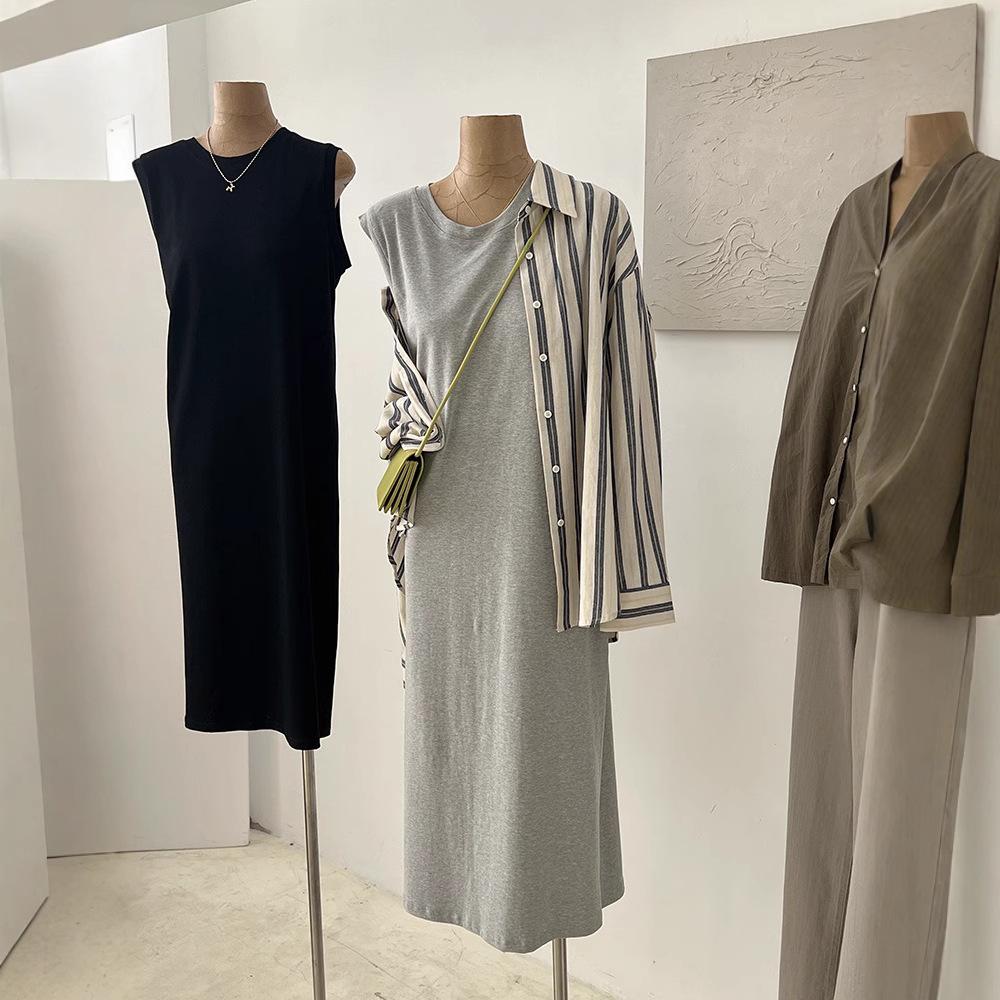 2025 Letní dámské dlouhé tankové šaty z čisté bavlny bez rukávů