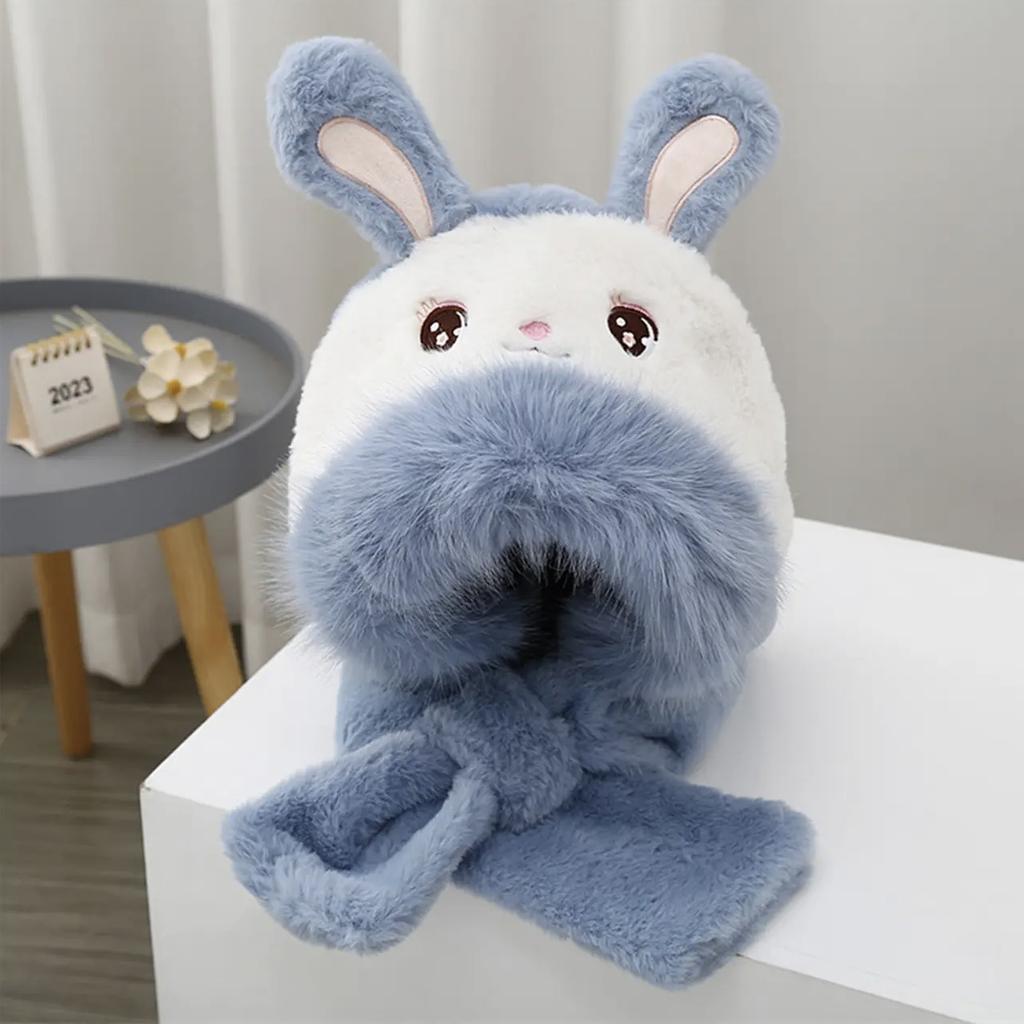 Kids Winter Hat and Scarf Set Lined Earflap with Bunny Pattern