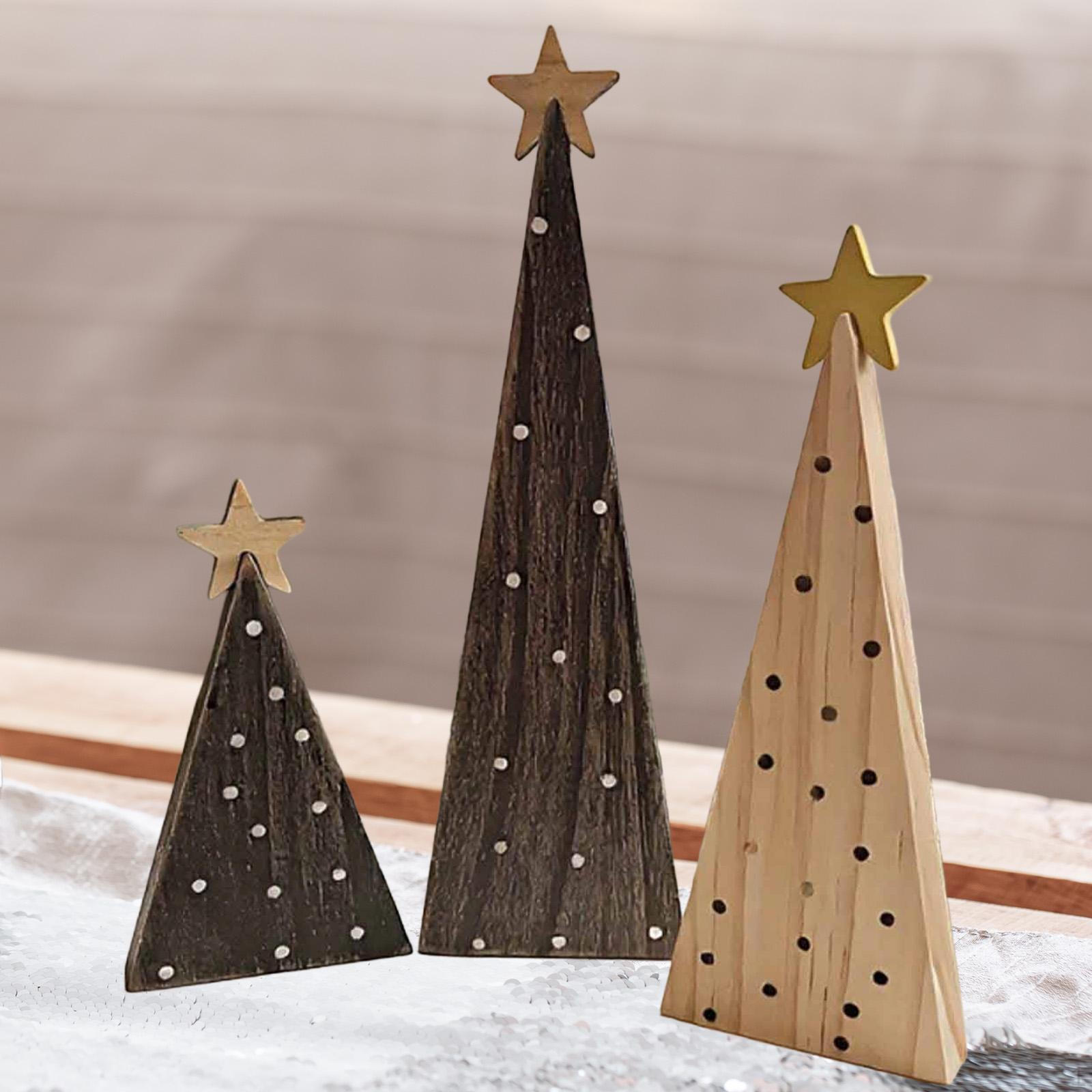

3Pcs Wooden Christmas Tree Ornament Desktop Xmas Gift Photo Props Decor for Party