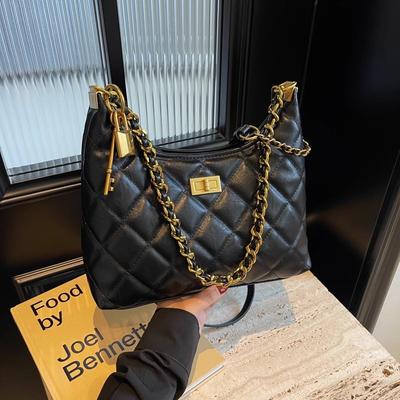 Hochwertige Feder neue vielseitige Tote Damen kleine Duftstil Diamant karierte Kettentasche Einzelschulter Crossbody Handtasche