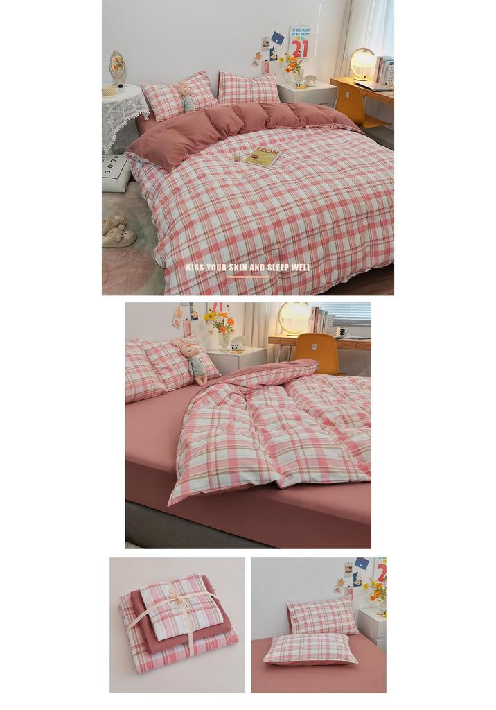 Four-Piece Pure Cotton Washable Bed Set: Skin-Friendly Sheet and Duvet Cover, Ideal for Dormitory Beds.